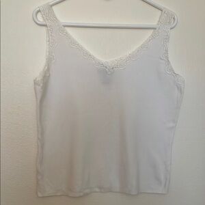 I.E. White Fitted Ribbed Tank Top With Lace Detail